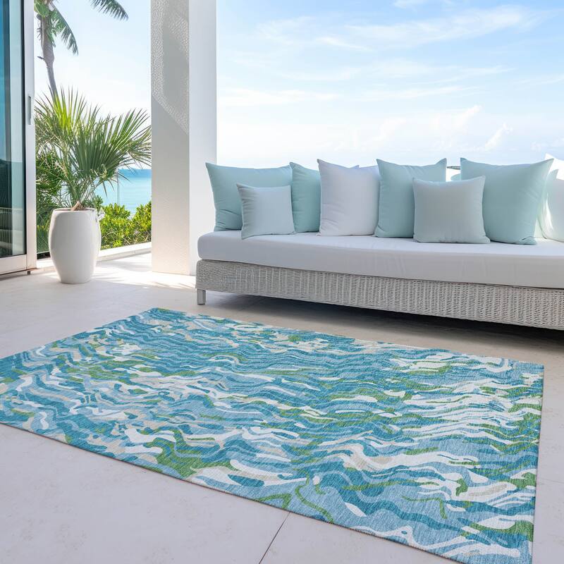 Machine Washable Indoor/ Outdoor Abstract Flow Chantille Rug