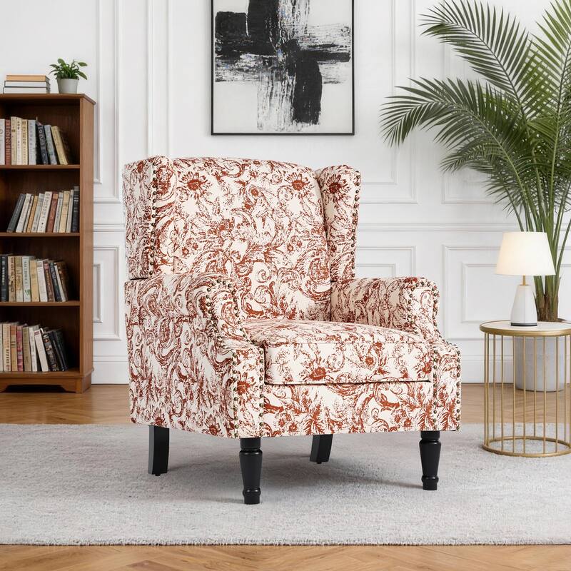 Wingback Accent Chair Nailhead Trim Living Room Reading Chair - Rococo Orange