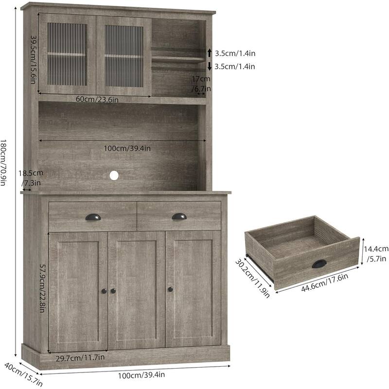 Freestanding Kitchen Pantry Cabinet with Drawers and Adjustable Shelves for Dining Room