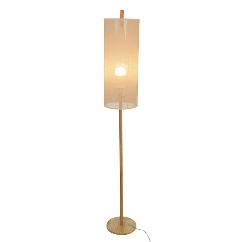 Alicia Natural Wooden Floor Lamp with Cylindrical Woven Shade
