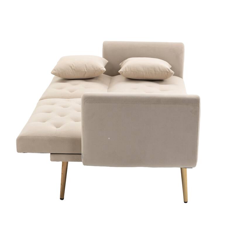 65.35" Velvet Futon Sofa Bed with Adjustable Backrest