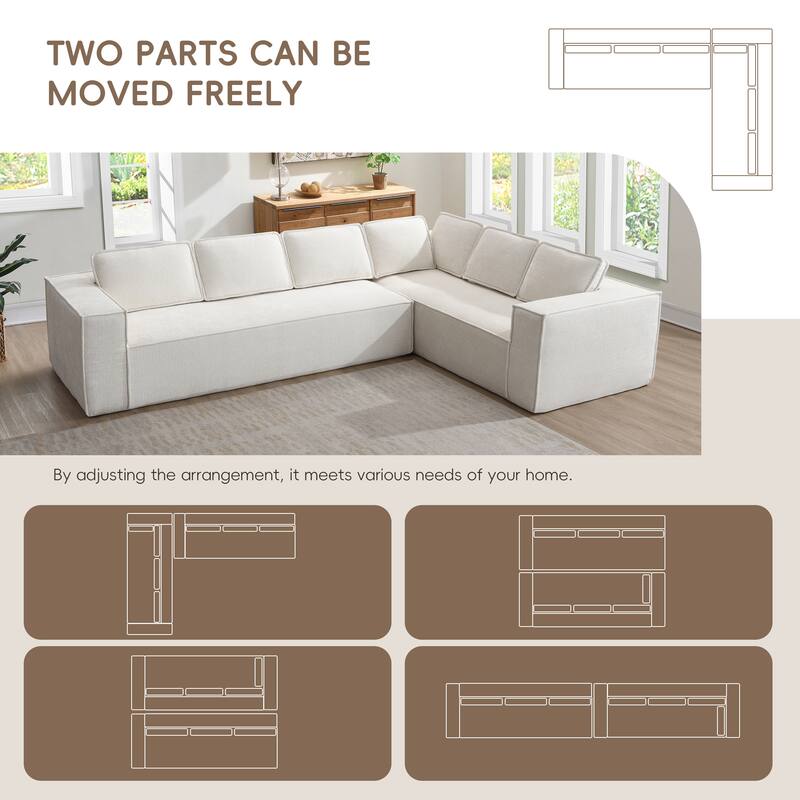 129.5" Chenille Modular Sectional Sofa with Wrinkle-Resistant Fabric, 6-Seater L-Shaped Cloud Couch, No Assembly Required