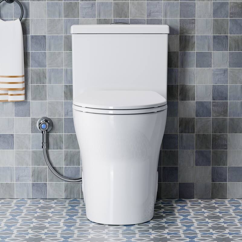 HOROW 1 Piece Dual Flush Elongated ADA Height Toilet White 0.8 1.28 GPF 1000g Flush High Quality Fill Valve