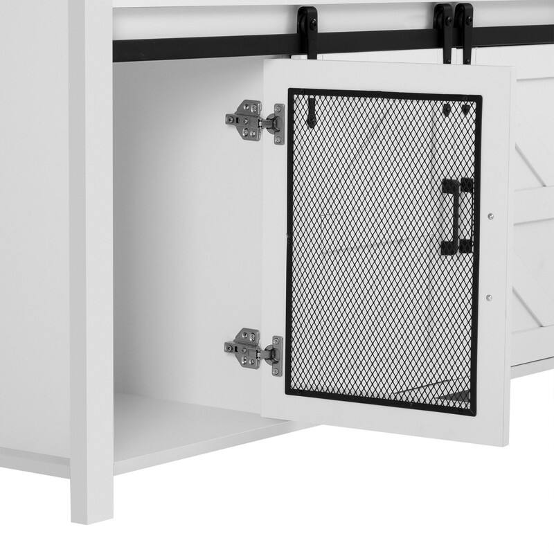 Farmhouse 59.3" Sideboard Buffet with Sliding Barn Doors and Open Storage for Living or Dining Spaces