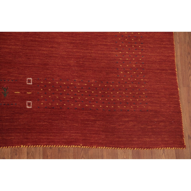 Gabbeh Area Rug Hand-Knotted Stripe Wool Carpet - 6'7"x 9'8"