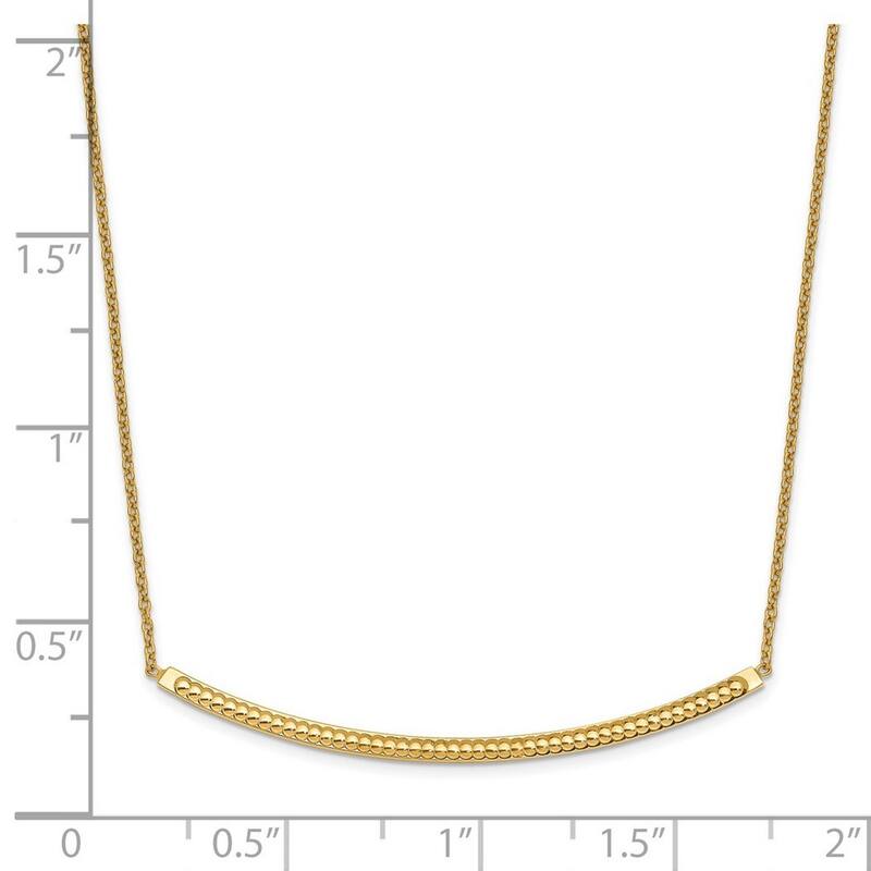 Curata 14k Italian Yellow Gold Polished Textured Curved Bar Necklace (2mm x 40mm), 18"