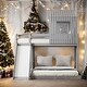 preview thumbnail 34 of 47, Playhouse-inspired Style Twin over Full Wooden Bunk Bed,Loft Bed with Playhouse,Farmhouse, Ladder, Slide and Guardrails Gray
