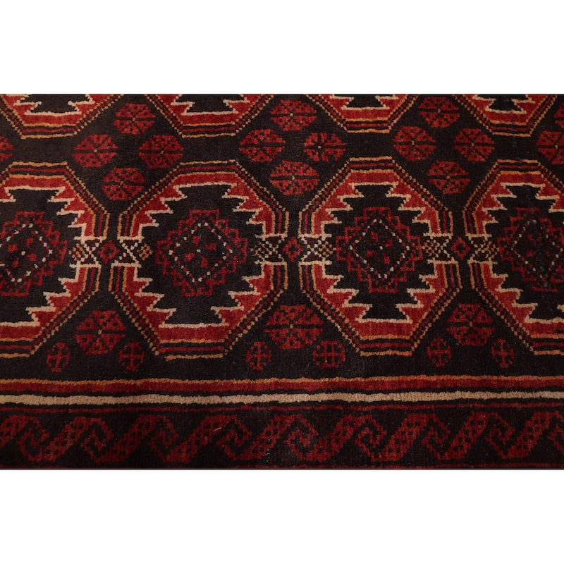 ECARPETGALLERY Hand-knotted Baluch Black, Red Wool Rug - 3'9 x 7'9