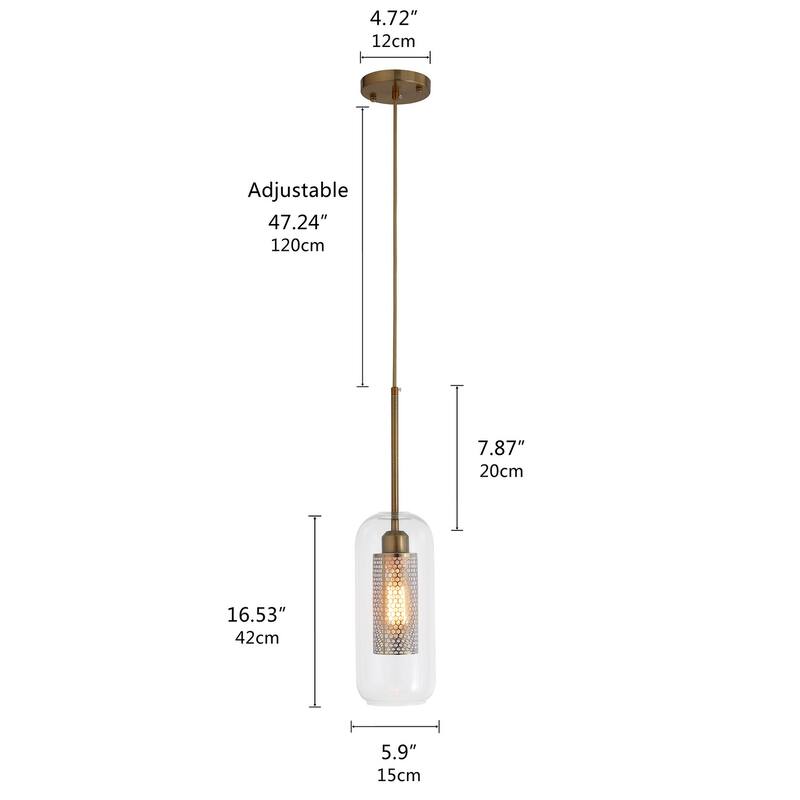 Modern Gold 1-Light Cylinder Clear Glass Style Pendant