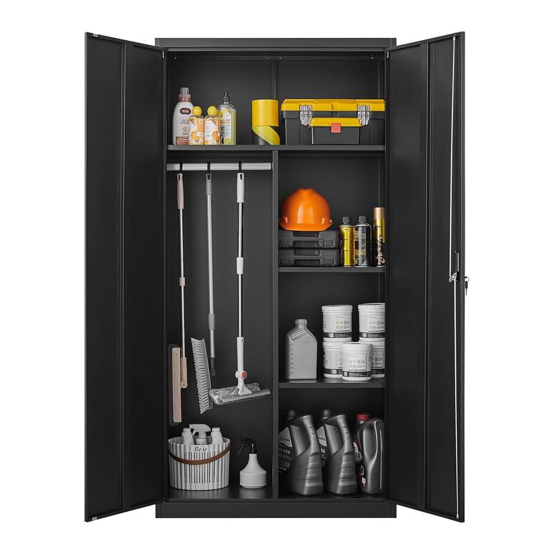 35.4" Modern Metal Armoire with Adjustable Shelves, Hanging Rod and Lock for Bedroom