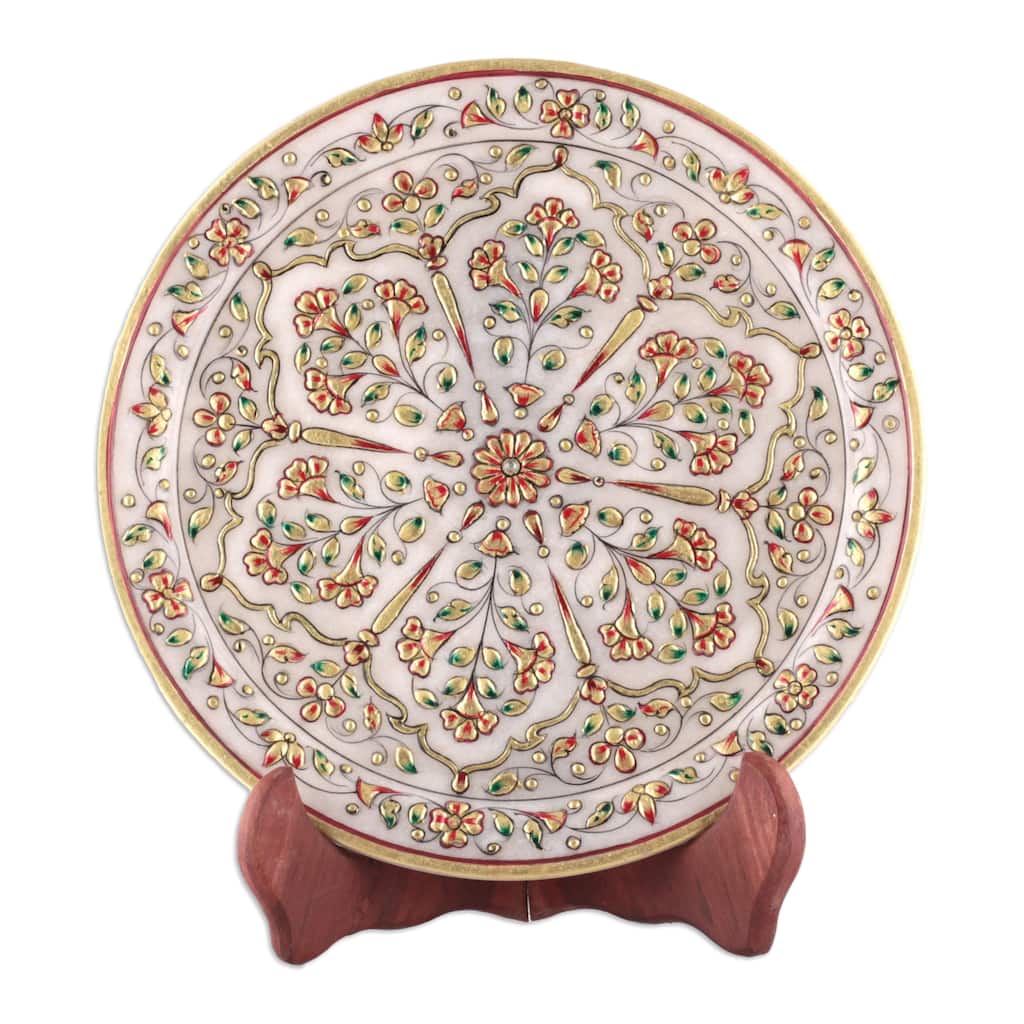 Novica Handmade Blooming Celebration Marble Decorative Plate