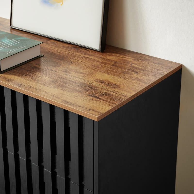 Modern Style Dressing with Grille Stripe Door 3 Drawers and 4 Shelves, for Living Room, Dining Room Office