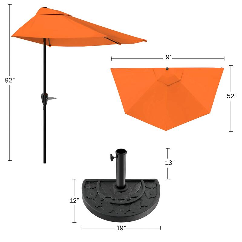 Pure Garden 9ft Half Umbrella with Base