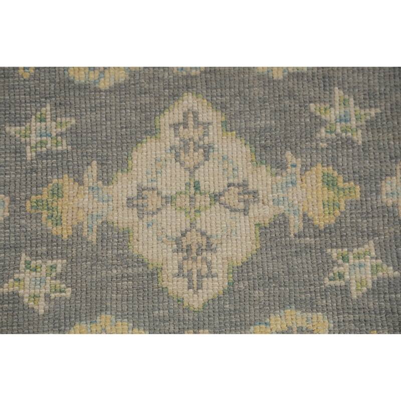 Hand Knotted Oriental 100% Wool Carpet Transitional Floral Greys & Charcoal Oushak Runner Rug - 14' 7'' X 3' 4''