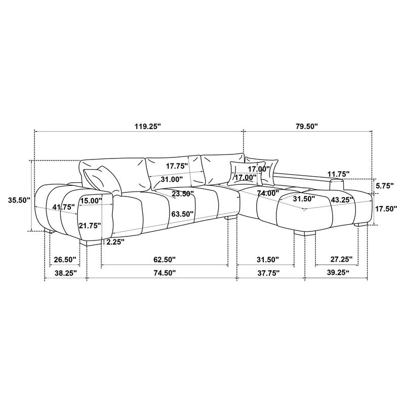 Plather Upholstered Sectional Chaise Sofa