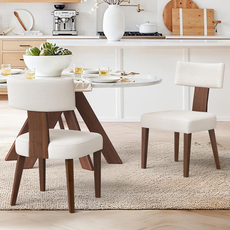 With Curved Backrest (2/4/6-Piece Set) Upholstered Dining Chairs - 19.1"D x 19.4"W x 33.6"H - Set of 2 - Rice white