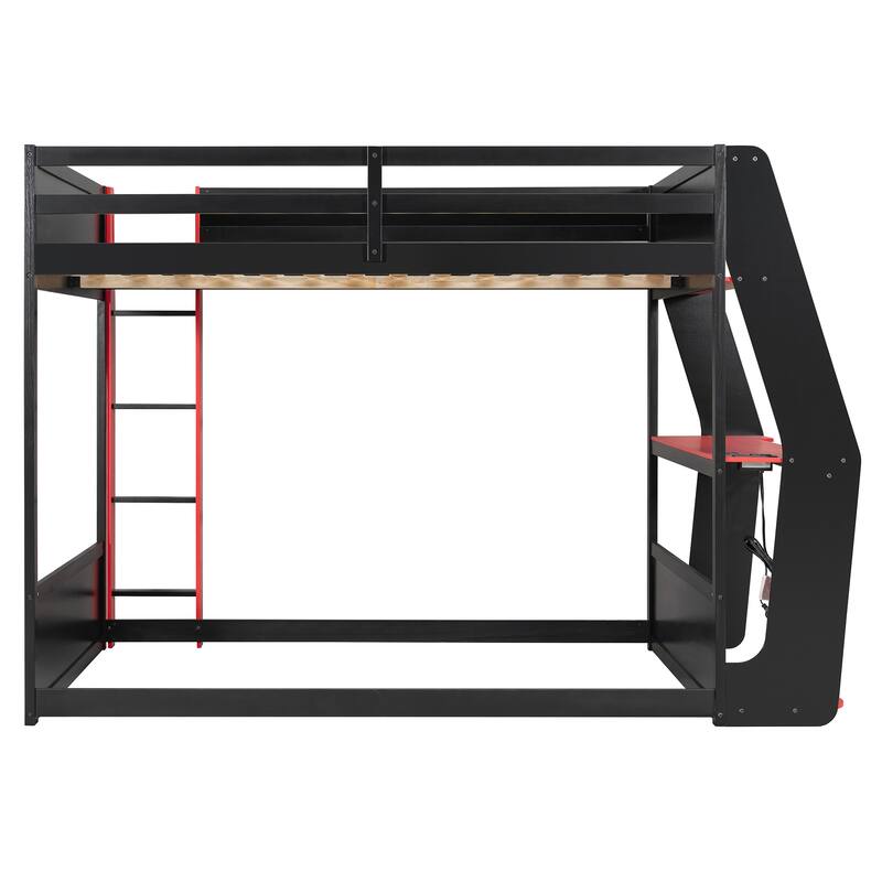 Gaming Loft Bed with Desk LED USb Shelf Full Size