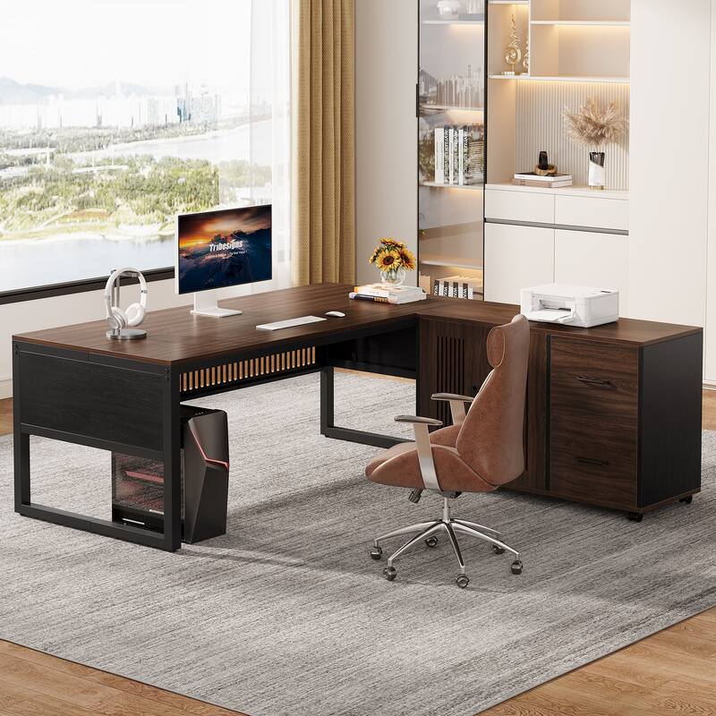 63'' Executive Computer Desk and Mobile File Cabinet for Home Office