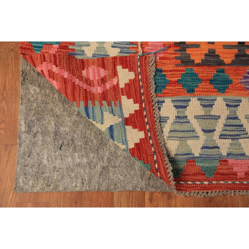Geometric Kilim Oriental Large Rug Hand-Woven Southwestern Wool Carpet - 10'2"x 16'1"