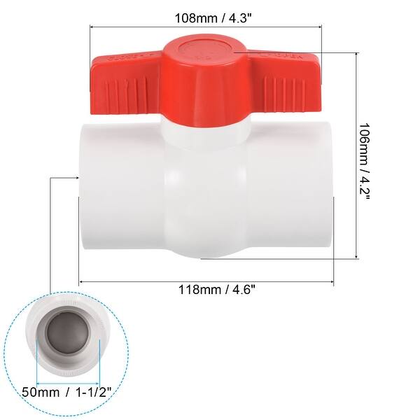 slide 3 of 5, 1-1/2" UPVC Ball Valve Compact T-Handle for Irrigation Water Treatment, White White