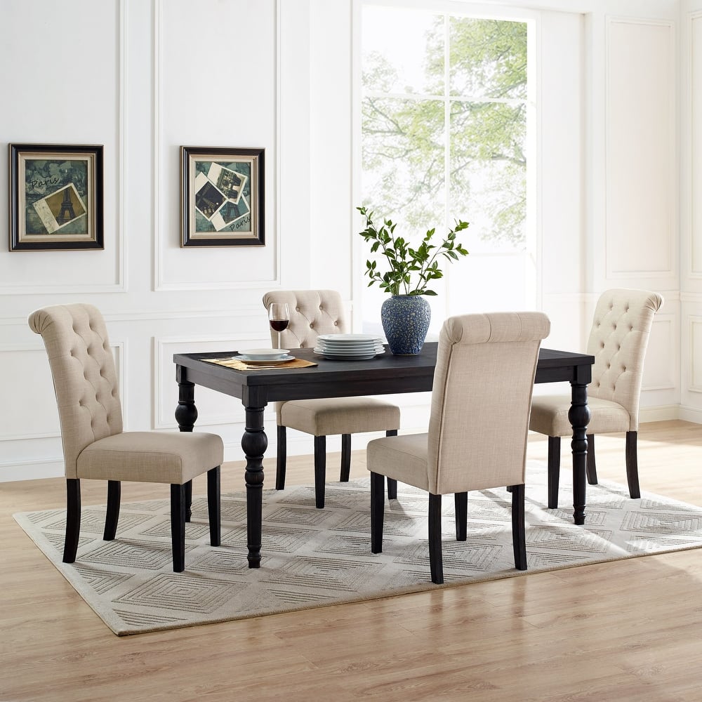 5 Piece Wood Wash Turned Leg Dining Set with 4 High Back Tufted Chairs, Decorative Kitchen & Dining Furniture