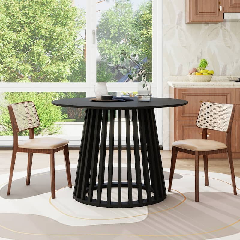Roomfitters Round Dining Table, Modern Black Pedestal Base, Small Kitchen or Dining Room Table for 2-4 People