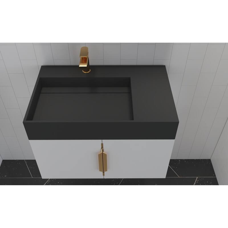 Amazon 30" Wall Mounted Bathroom Left Basin Vanity Set w/ Black Top