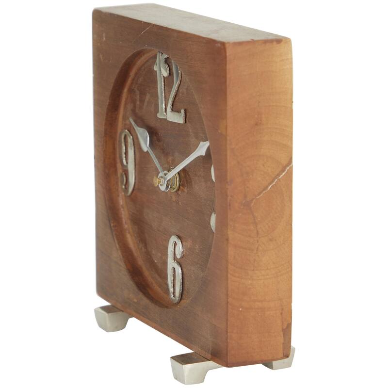 Mango Wood Decorative Clock with Silver Numbers and Hands - Brown - Roche River Decor