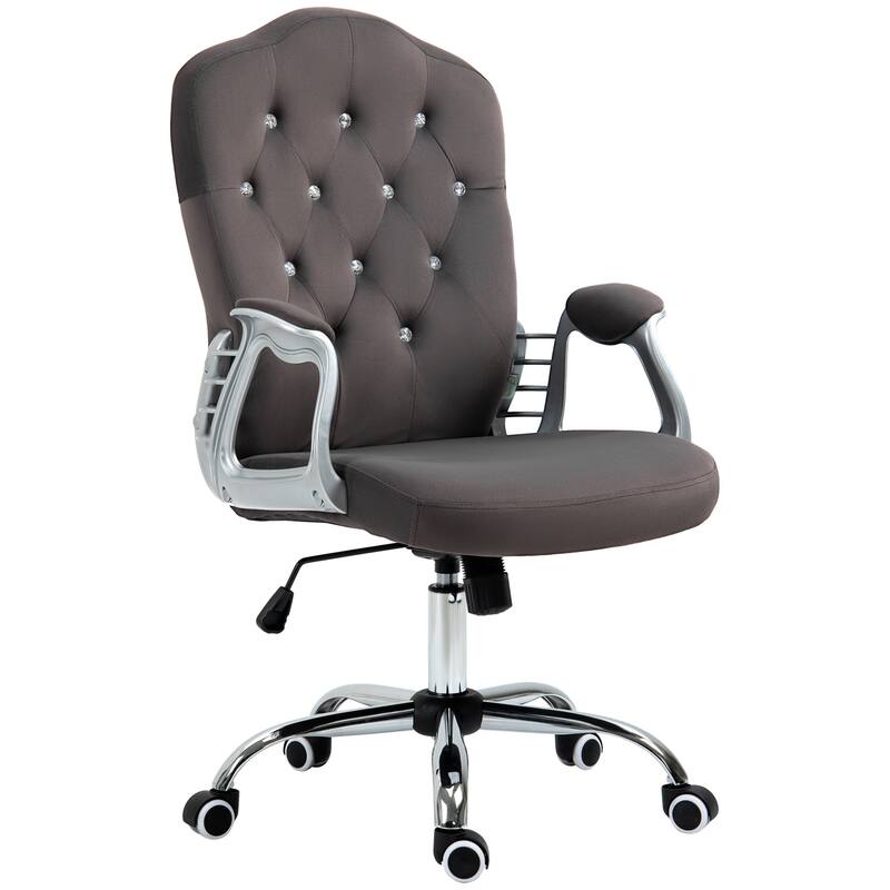 Home Office Chair Velvet Computer Chair Button Tufted Desk Chair with Swivel Wheels, Adjustable Height and Tilt, for Office - Grey
