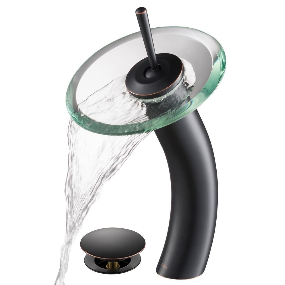 Kraus Waterfall Single Hole Clear Glass Vessel Bathroom Faucet - Metal