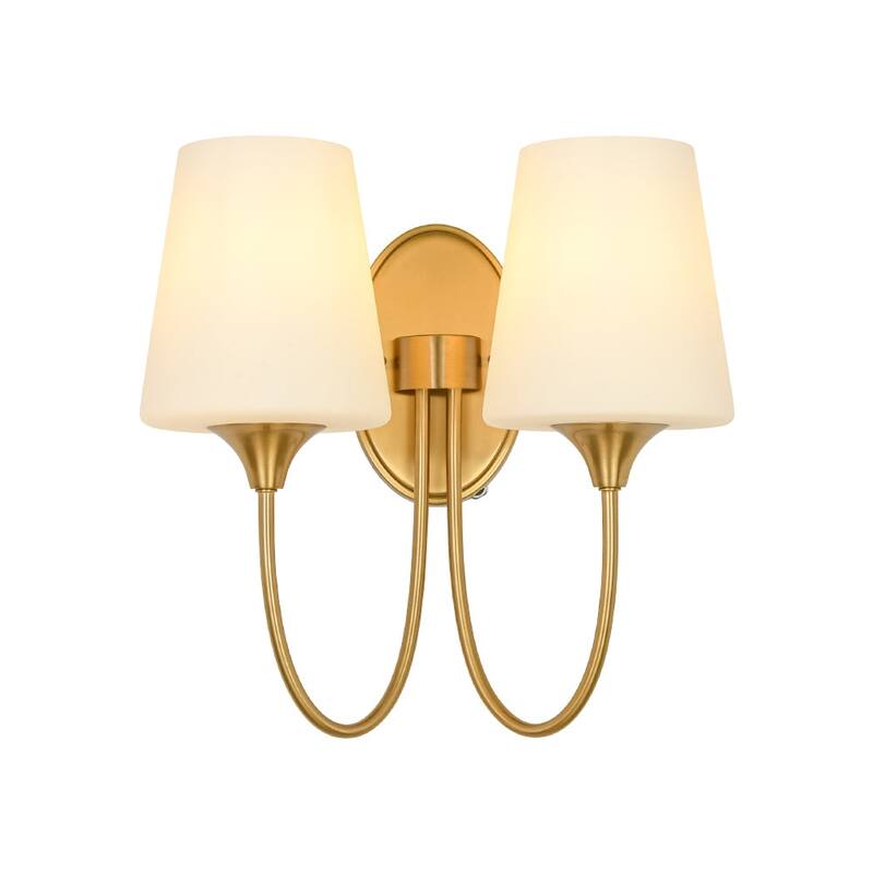 Mid-century 2-Light Frosted Wine Glass Armed Wall Sconce - 13.4 in