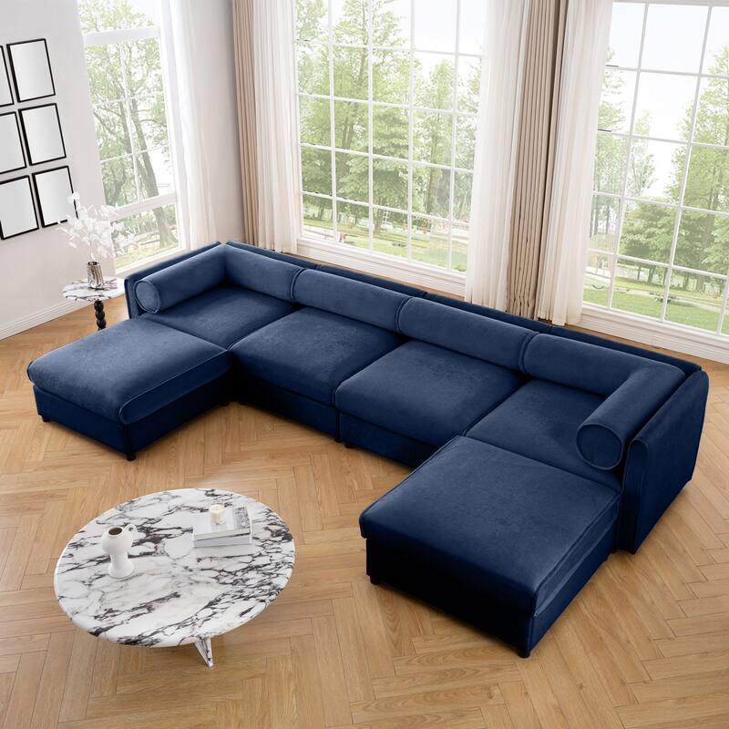 142.5" Chenille U-Shaped Sectional Sofa with Ottoman (4-Seat)