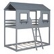 preview thumbnail 7 of 24, Twin Over Twin Bunk Bed with Roof, Windows, Ladder, and Guardrails, Solid Wood Playhouse Design, Space-Saving for Kids, Grey