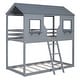 preview thumbnail 6 of 21, Twin Over Twin Wood House Bunk Bed with Roof, Window, Guardrail, Ladder