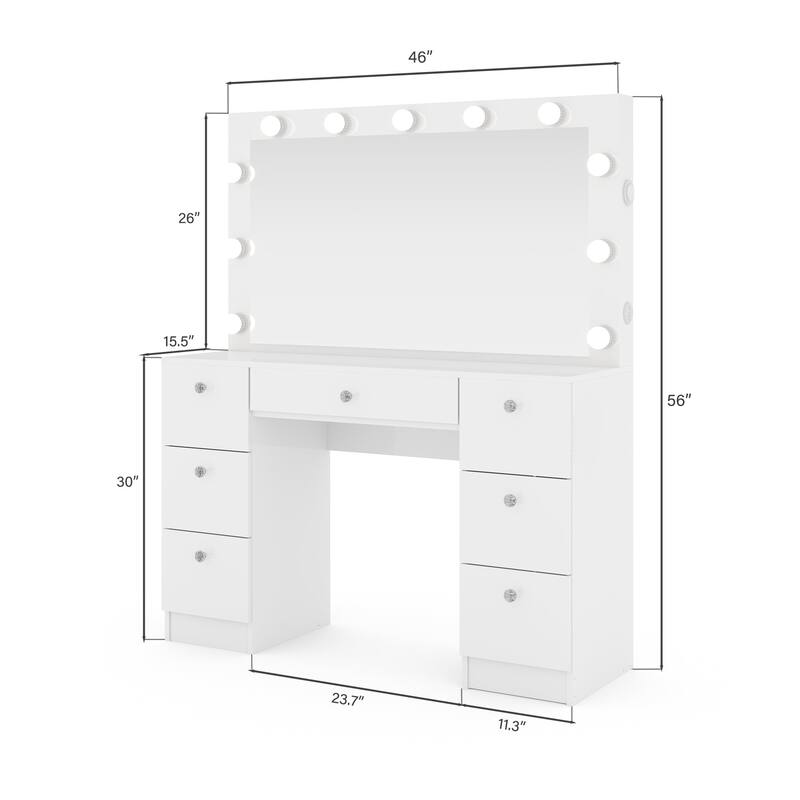 Premium Makeup Vanity with Bluetooth Speaker, Large Mirror, and 7 Drawers