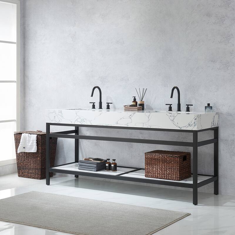 Ecija Bath Vanity, Metal Support with Composite Stone Top, no Mirror
