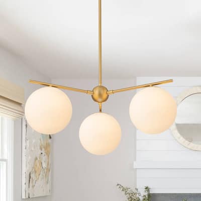 Mid-century Modern Milky White Layered Sputnik Glass Globe Chandelier