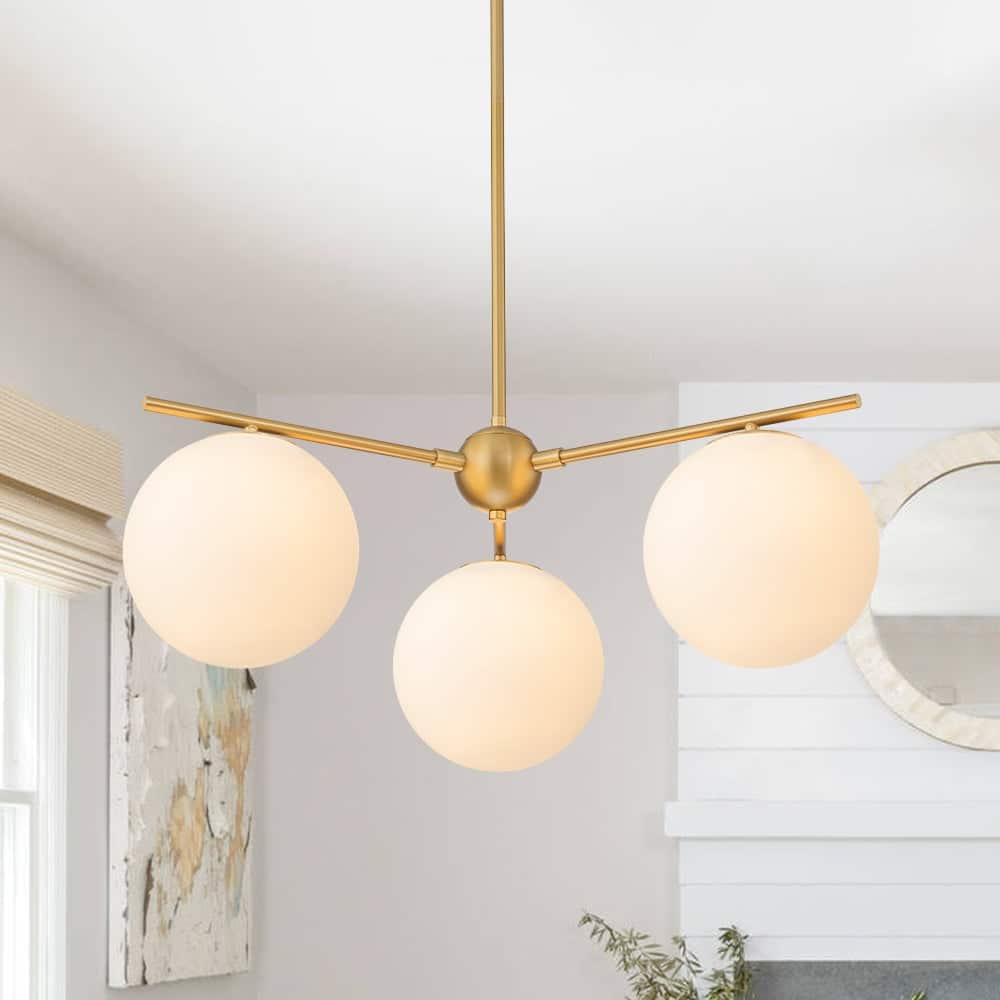 Mid-century Modern Milky White Layered Sputnik Glass Globe Chandelier
