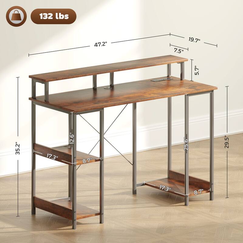 Particleboard and Steel Desk with RGB Lights Monitor Stand Shelves