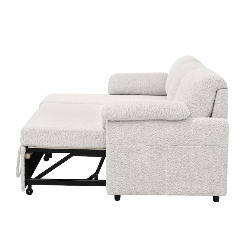 3 in 1 Convertible Sleeper Sofa Couch, 86.2 Inch L Shaped Sectional Sofa with Built In Storage Chaise and Pull Out Bed