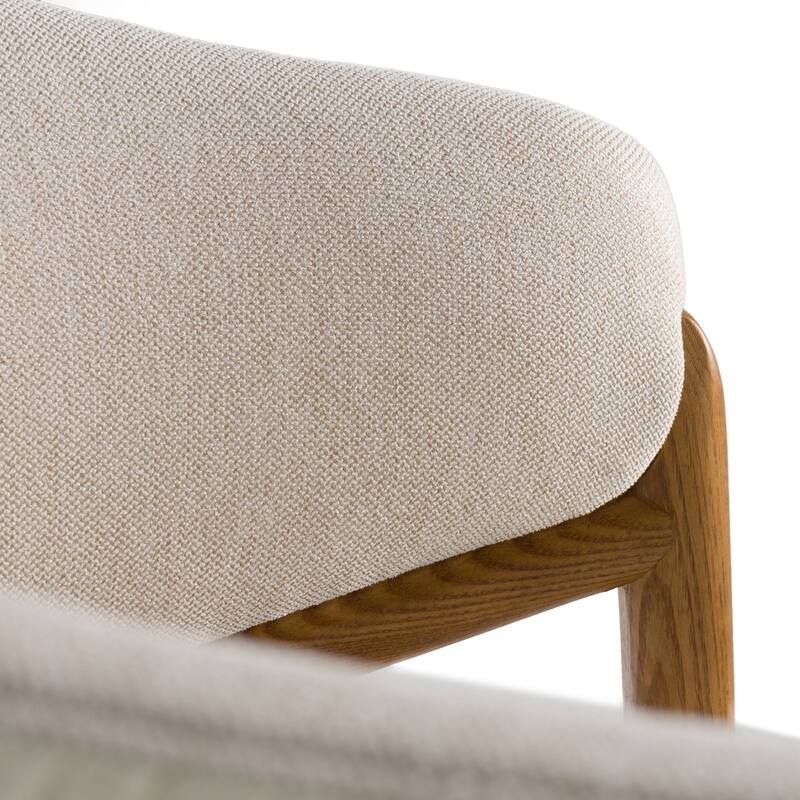 Modrest Lunde Cream Fabric, Cream Vegan Leather and Walnut Dining Arm Chair