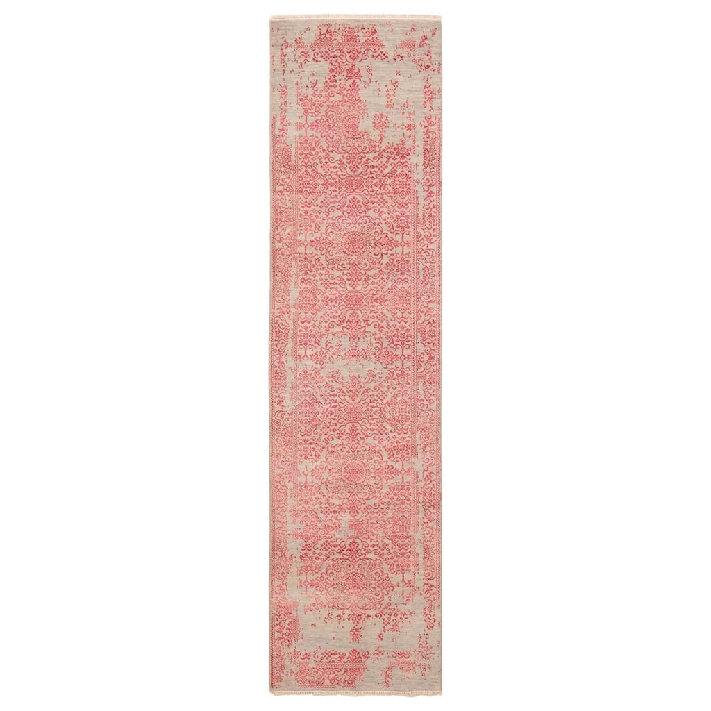 ECARPETGALLERY Hand-knotted Heritage Light Grey, Pink Silk, Wool Rug - 2' 8" x 10' 7"
