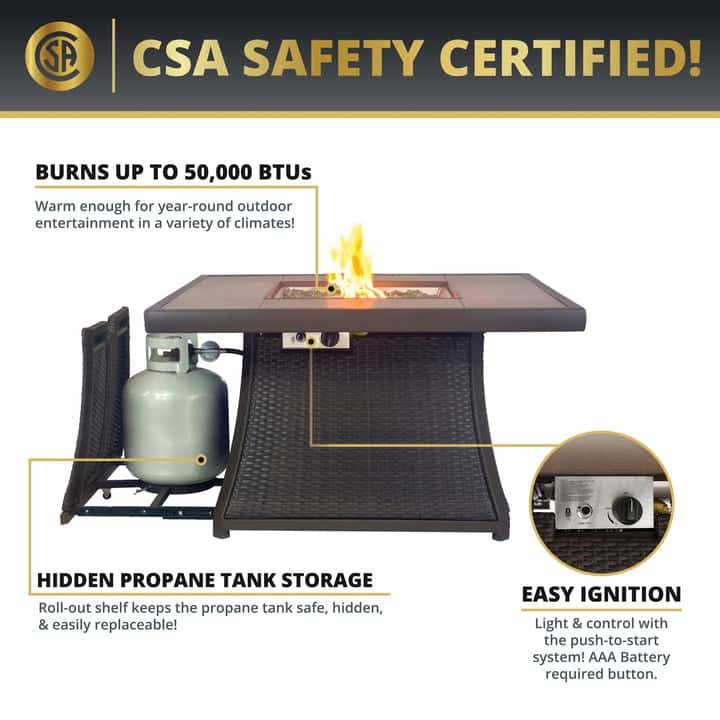 Elio 5 PC Propane Fire Pit Table Set for Patio (50,000 BTU)