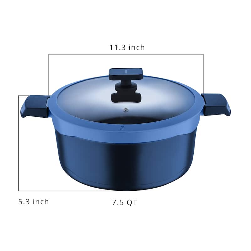 MasterPRO Gastro Diamond Collection MPUS14027BLU Durable Cast Aluminum 7.5-Quart Dutch Oven with Tempered Glass Lid