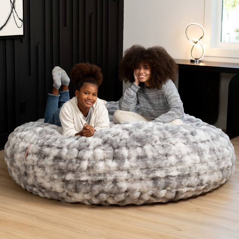 Raven-Symoné Home Big Snuggler Luxe Synthetic Fur 6 Foot Cocoon 2-in-1 Large Bean Bag Bed & Lounger - Synthetic Fur Phantom Grey
