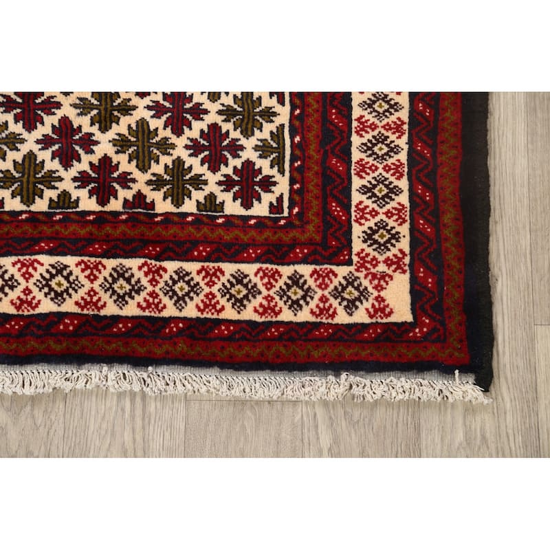 Geometric Traditional Balouch Persian Wool Runner Rug Hand-knotted - 3'5" x 6'9"