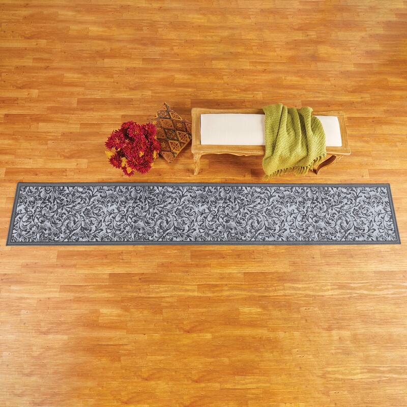 Elegant Siena Scrolling Leaf Design Extra Long Runner Rug - Grey - 20" x 120"