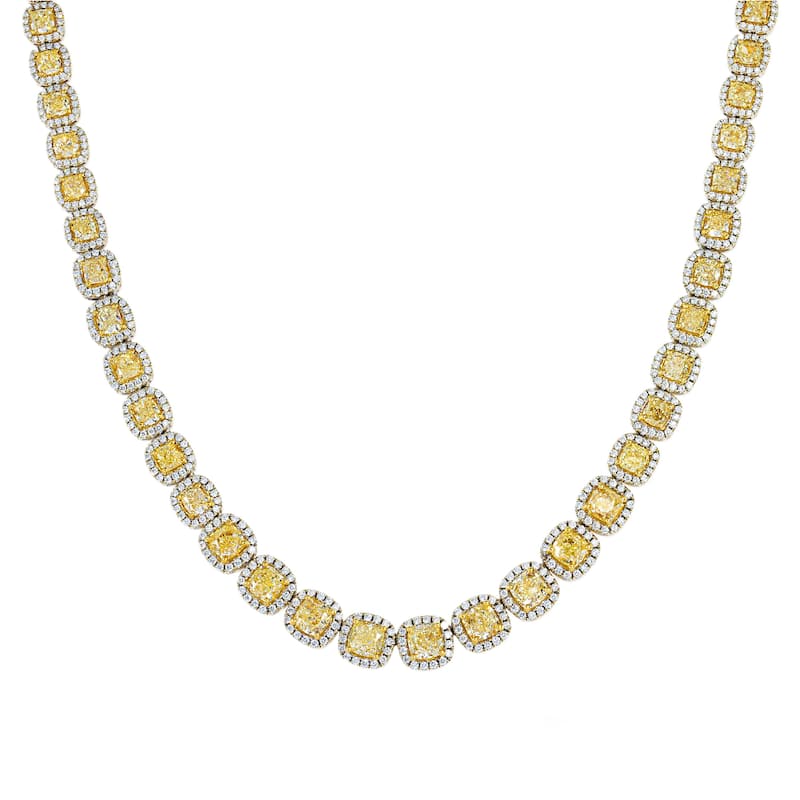 House Of Leon 18K Two Tone Cushion Cut Canary Yellow Diamond Chain 49.52ct
