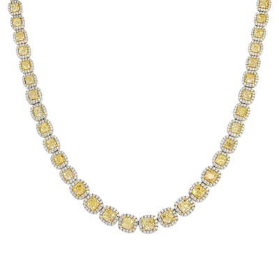 House Of Leon 18K Two Tone Cushion Cut Canary Yellow Diamond Chain 49.52ct