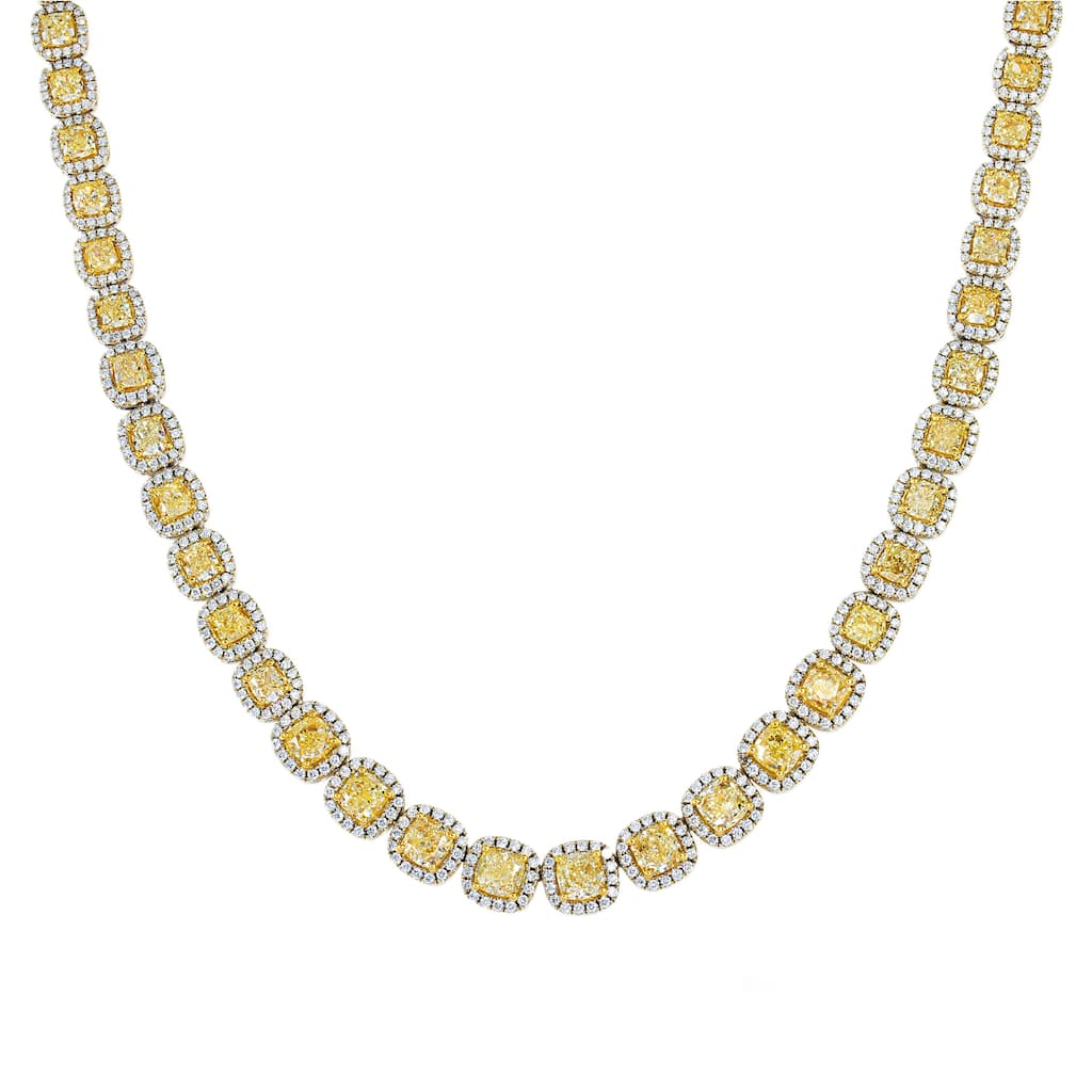 House Of Leon 18K Two Tone Cushion Cut Canary Yellow Diamond Chain 49.52ct